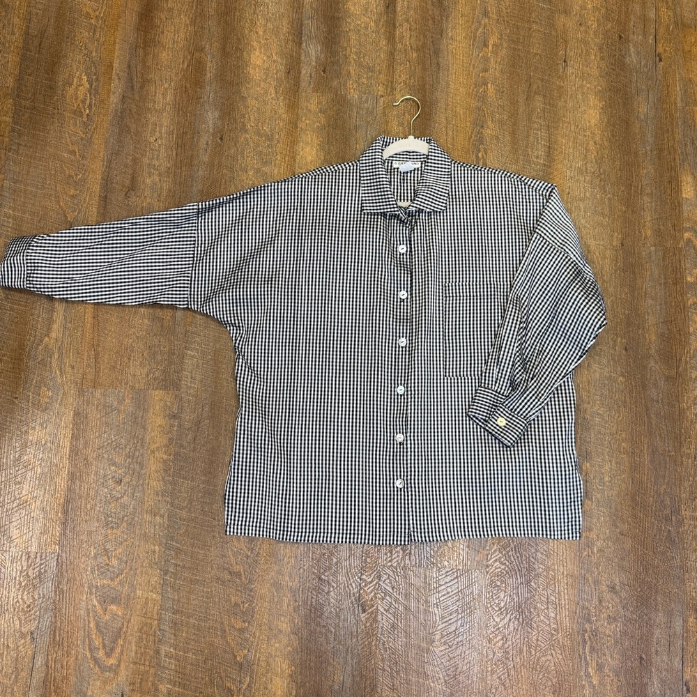 B. HADIKUSUMO Silk Black and White Button Down Shirt with Long Sleeves